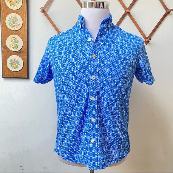 Vintage Kennington California Blue Flower Power Button Down Shirt Small - Picture 1 of 11